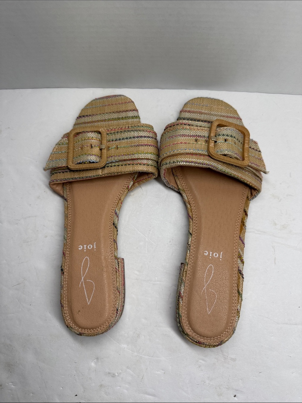 Joie Claire Coastal Woven Slide Sandals 8 neutral striped beach vacation summer